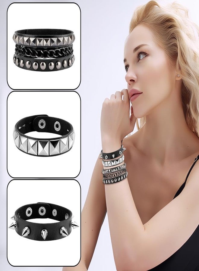 UlZDVUli Studded Bracelet, Rock Bracelets, 3 Pieces Black Rock Emo Punk Goth Leather Wristband, Gothic Rivet Cuff Wristbands Jewelry Accessories for Men Women Halloween - Image 3